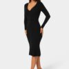 Button Front V-Neck Sweater Midi Dress